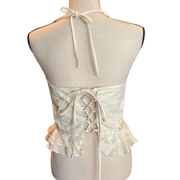 Mexico Lindo Creamy White Halter Tie Cotton Corset Top, Medium Romantic Coquette - Picture 6 of 10
